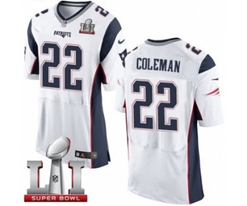 Men's Nike New England Patriots #22 Justin Coleman Elite White Super Bowl LI 51 NFL Jersey