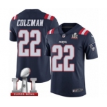 Men's Nike New England Patriots #22 Justin Coleman Limited Navy Blue Rush Super Bowl LI 51 NFL Jersey