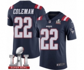 Men's Nike New England Patriots #22 Justin Coleman Limited Navy Blue Rush Super Bowl LI 51 NFL Jersey