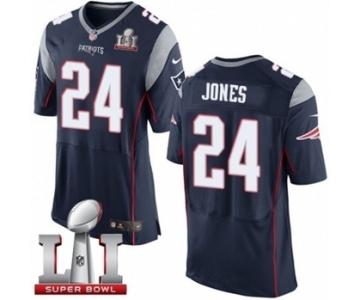 Men's Nike New England Patriots #24 Cyrus Jones Elite Navy Blue Team Color Super Bowl LI 51 NFL Jersey