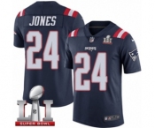 Men's Nike New England Patriots #24 Cyrus Jones Limited Navy Blue Rush Super Bowl LI 51 NFL Jersey