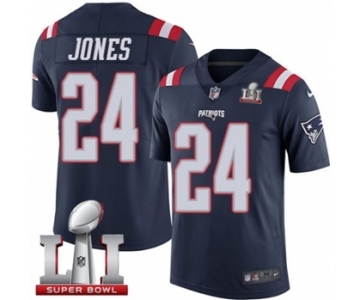 Men's Nike New England Patriots #24 Cyrus Jones Limited Navy Blue Rush Super Bowl LI 51 NFL Jersey