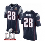 Men's Nike New England Patriots #28 James White Elite Navy Blue Team Color Super Bowl LI 51 NFL Jersey