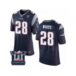 Men's Nike New England Patriots #28 James White Elite Navy Blue Team Color Super Bowl LI Champions NFL Jersey