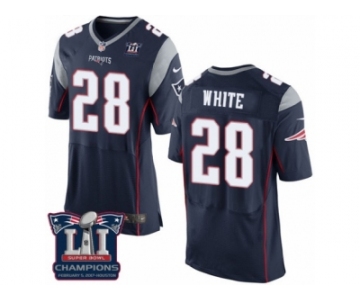 Men's Nike New England Patriots #28 James White Elite Navy Blue Team Color Super Bowl LI Champions NFL Jersey