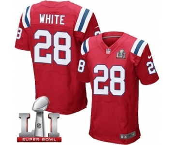 Men's Nike New England Patriots #28 James White Elite Red Alternate Super Bowl LI 51 NFL Jersey