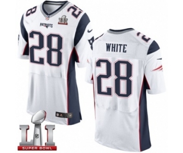 Men's Nike New England Patriots #28 James White Elite White Super Bowl LI 51 NFL Jersey