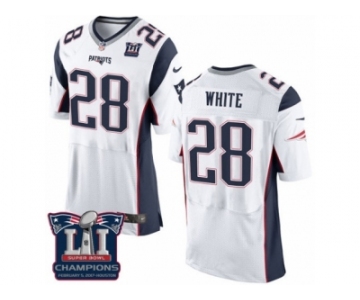 Men's Nike New England Patriots #28 James White Elite White Super Bowl LI Champions NFL Jersey