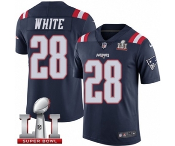 Men's Nike New England Patriots #28 James White Limited Navy Blue Rush Super Bowl LI 51 NFL Jersey