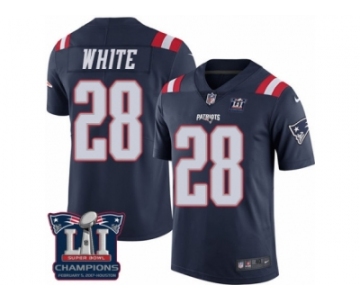 Men's Nike New England Patriots #28 James White Limited Navy Blue Rush Super Bowl LI Champions NFL Jersey