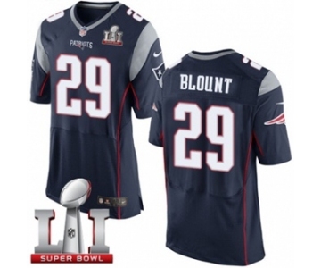 Men's Nike New England Patriots #29 LeGarrette Blount Elite Navy Blue Team Color Super Bowl LI 51 NFL Jersey