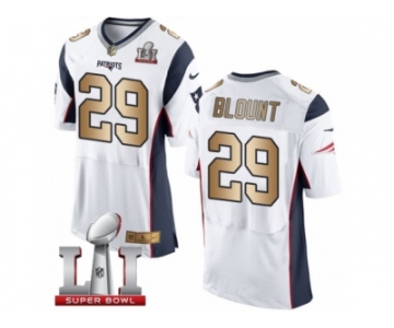 Men's Nike New England Patriots #29 LeGarrette Blount Elite White Gold Super Bowl LI 51 NFL Jersey