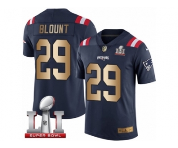 Men's Nike New England Patriots #29 LeGarrette Blount Limited Navy Gold Rush Super Bowl LI 51 NFL Jersey