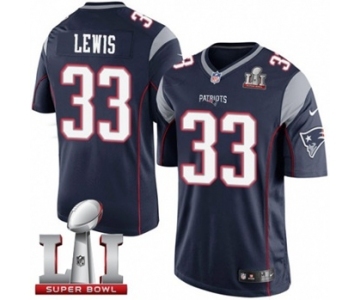 Men's Nike New England Patriots #33 Dion Lewis Limited Navy Blue Team Color Super Bowl LI 51 NFL Jersey