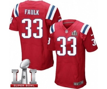 Men's Nike New England Patriots #33 Kevin Faulk Elite Red Alternate Super Bowl LI 51 NFL Jersey