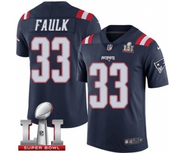 Men's Nike New England Patriots #33 Kevin Faulk Limited Navy Blue Rush Super Bowl LI 51 NFL Jersey