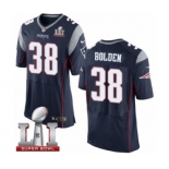 Men's Nike New England Patriots #38 Brandon Bolden Elite Navy Blue Team Color Super Bowl LI 51 NFL Jersey