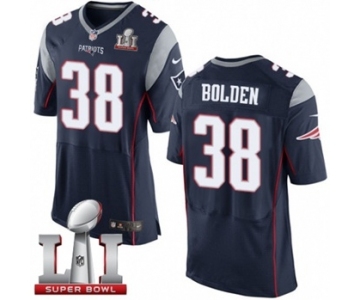 Men's Nike New England Patriots #38 Brandon Bolden Elite Navy Blue Team Color Super Bowl LI 51 NFL Jersey