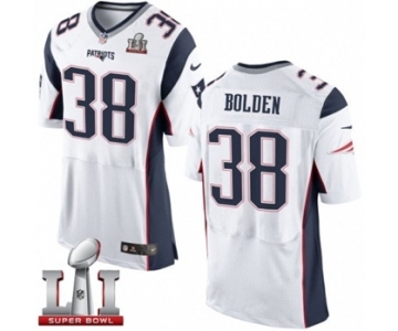 Men's Nike New England Patriots #38 Brandon Bolden Elite White Super Bowl LI 51 NFL Jersey