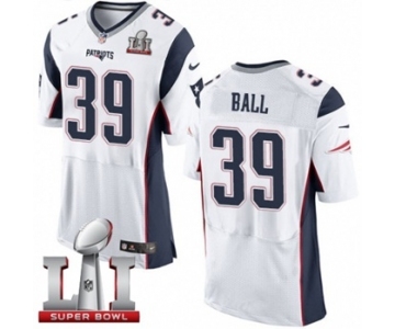 Men's Nike New England Patriots #39 Montee Ball Elite White Super Bowl LI 51 NFL Jersey