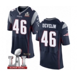 Men's Nike New England Patriots #46 James Develin Elite Navy Blue Team Color Super Bowl LI 51 NFL Jersey