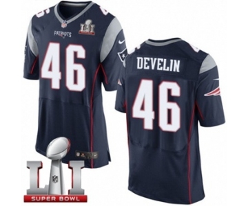 Men's Nike New England Patriots #46 James Develin Elite Navy Blue Team Color Super Bowl LI 51 NFL Jersey