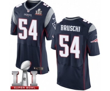 Men's Nike New England Patriots #54 Tedy Bruschi Elite Navy Blue Team Color Super Bowl LI 51 NFL Jersey