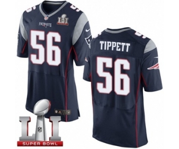 Men's Nike New England Patriots #56 Andre Tippett Elite Navy Blue Team Color Super Bowl LI 51 NFL Jersey