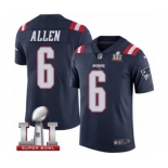 Men's Nike New England Patriots #6 Ryan Allen Limited Navy Blue Rush Super Bowl LI 51 NFL Jersey