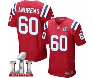 Men's Nike New England Patriots #60 David Andrews Elite Red Alternate Super Bowl LI 51 NFL Jersey