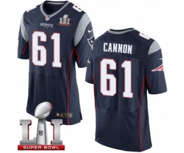 Men's Nike New England Patriots #61 Marcus Cannon Elite Navy Blue Team Color Super Bowl LI 51 NFL Jersey