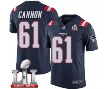 Men's Nike New England Patriots #61 Marcus Cannon Limited Navy Blue Rush Super Bowl LI 51 NFL Jersey