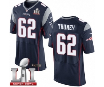 Men's Nike New England Patriots #62 Joe Thuney Elite Navy Blue Team Color Super Bowl LI 51 NFL Jersey