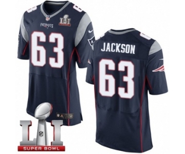 Men's Nike New England Patriots #63 Tre Jackson Elite Navy Blue Team Color Super Bowl LI 51 NFL Jersey