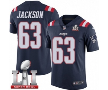 Men's Nike New England Patriots #63 Tre Jackson Limited Navy Blue Rush Super Bowl LI 51 NFL Jersey