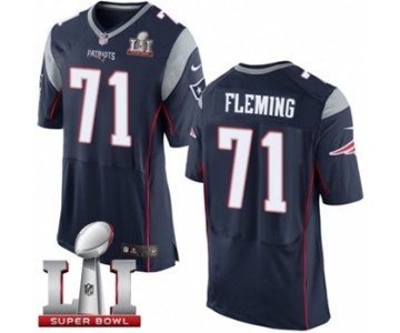 Men's Nike New England Patriots #71 Cameron Fleming Elite Navy Blue Team Color Super Bowl LI 51 NFL Jersey