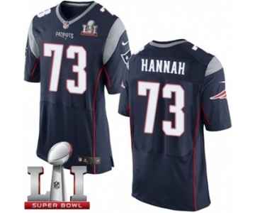 Men's Nike New England Patriots #73 John Hannah Elite Navy Blue Team Color Super Bowl LI 51 NFL Jersey