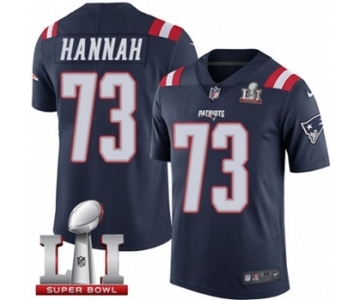 Men's Nike New England Patriots #73 John Hannah Limited Navy Blue Rush Super Bowl LI 51 NFL Jersey