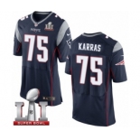 Men's Nike New England Patriots #75 Ted Karras Elite Navy Blue Team Color Super Bowl LI 51 NFL Jersey