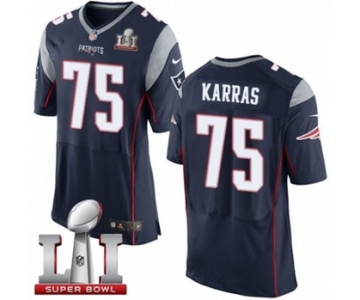 Men's Nike New England Patriots #75 Ted Karras Elite Navy Blue Team Color Super Bowl LI 51 NFL Jersey