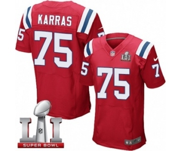 Men's Nike New England Patriots #75 Ted Karras Elite Red Alternate Super Bowl LI 51 NFL Jersey