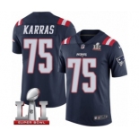 Men's Nike New England Patriots #75 Ted Karras Limited Navy Blue Rush Super Bowl LI 51 NFL Jersey