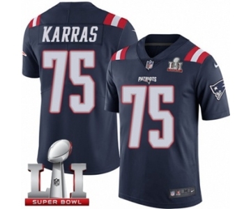 Men's Nike New England Patriots #75 Ted Karras Limited Navy Blue Rush Super Bowl LI 51 NFL Jersey