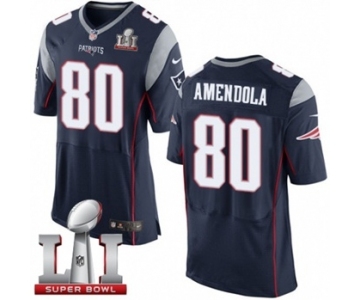 Men's Nike New England Patriots #80 Danny Amendola Elite Navy Blue Team Color Super Bowl LI 51 NFL Jersey