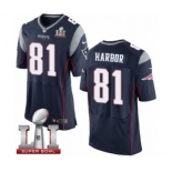 Men's Nike New England Patriots #81 Clay Harbor Elite Navy Blue Team Color Super Bowl LI 51 NFL Jersey