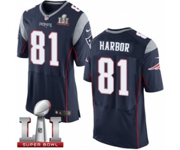 Men's Nike New England Patriots #81 Clay Harbor Elite Navy Blue Team Color Super Bowl LI 51 NFL Jersey