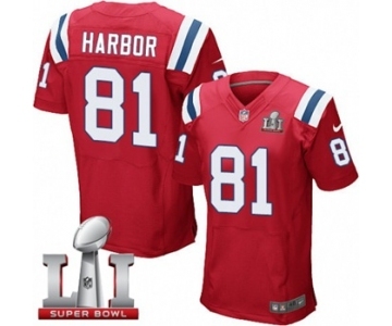 Men's Nike New England Patriots #81 Clay Harbor Elite Red Alternate Super Bowl LI 51 NFL Jersey