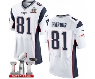 Men's Nike New England Patriots #81 Clay Harbor Elite White Super Bowl LI 51 NFL Jersey