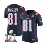 Men's Nike New England Patriots #81 Clay Harbor Limited Navy Blue Rush Super Bowl LI 51 NFL Jersey