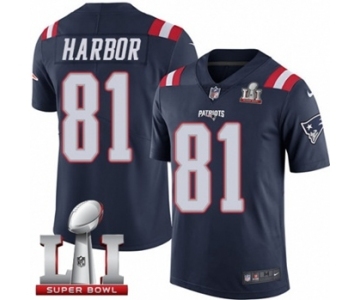 Men's Nike New England Patriots #81 Clay Harbor Limited Navy Blue Rush Super Bowl LI 51 NFL Jersey